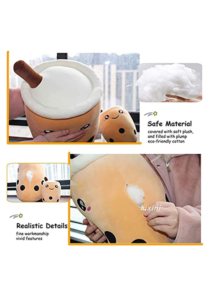 Kids Pillow Cushion 9.4 Inch Stuffed Boba Plushie Bubble Tea Plush Cartoon Cylindrical Milk Pillow, Super Soft Kawaii Hugging Realistic Food Toy Gifts for Boy Girl