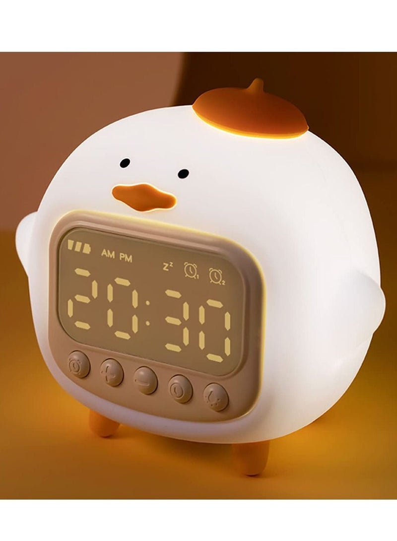 Duck Alarm Clock Night Light, Children's Fun Duckling Wake Up Lamp, Clock, Light for Kids' Bedroom Decoration, Sleep Training Birthday Gift(White)