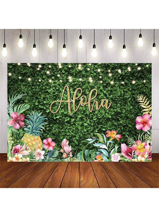 Aloha Backdrop Luau Birthday Party Backdrop Tropical Hawaiian Baby Shower Party Banner Decoration Glitter Lights Green Grass Pineapple Background For Photography Photo Booth Banner (10X7Ft)