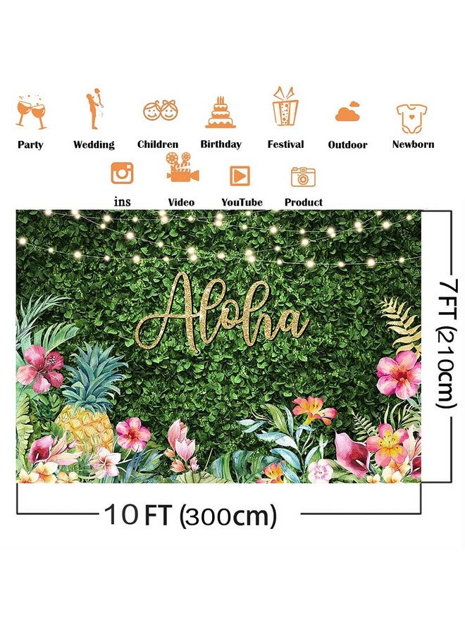 Aloha Backdrop Luau Birthday Party Backdrop Tropical Hawaiian Baby Shower Party Banner Decoration Glitter Lights Green Grass Pineapple Background For Photography Photo Booth Banner (10X7Ft)