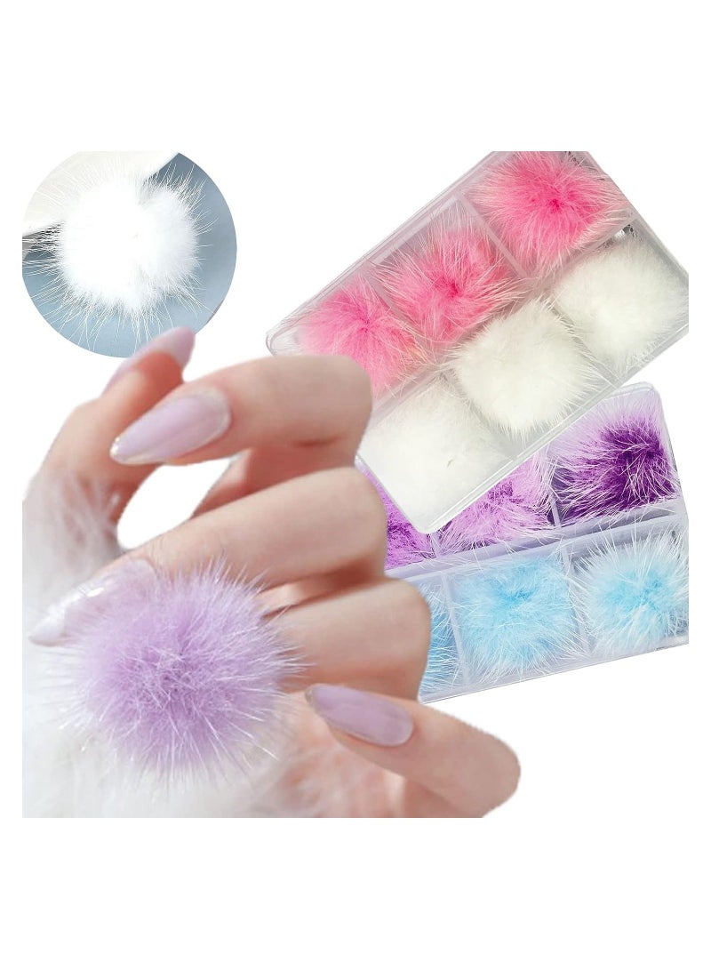 3D Cute Magnetic Nail Pom Balls, 12 Pcs Art Fluffy Balls Detachable Accessories Colorful Fluff Decorations for DIY, Mink Fleece Poms Kit (4 Colors)