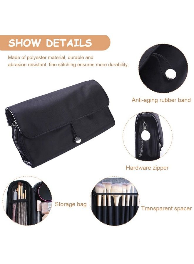 Makeup Brush Holder Travel Makeup Brush Organizer Cosmetic Bag Roll Up Storage Case Pouch With 12 Brush Sleeve Zipper & Mesh Pouch Waterproof & Dustproof