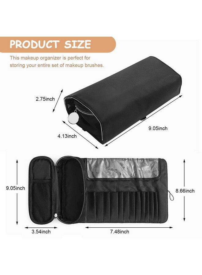 Makeup Brush Holder Travel Makeup Brush Organizer Cosmetic Bag Roll Up Storage Case Pouch With 12 Brush Sleeve Zipper & Mesh Pouch Waterproof & Dustproof