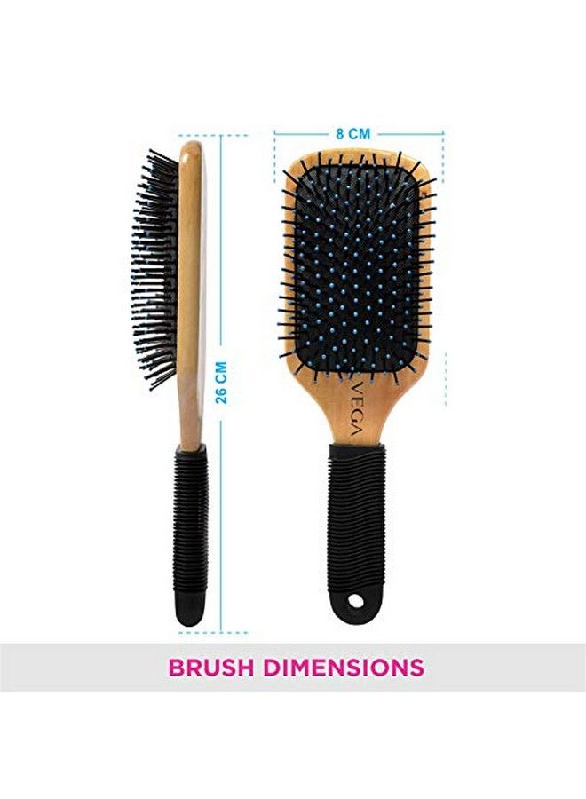 Premium Collection Wooden Paddle Hair Brush & Mini Flat Brush With Wooden Colored Handle And Black Colored Brush Head