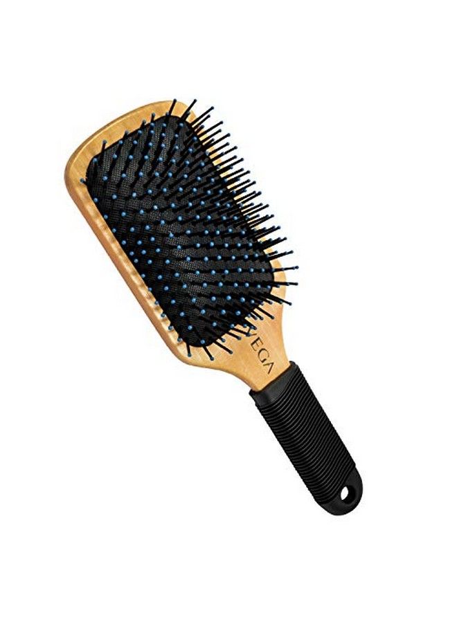 Premium Collection Wooden Paddle Hair Brush & Mini Flat Brush With Wooden Colored Handle And Black Colored Brush Head