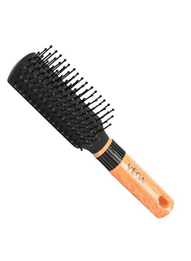 Premium Collection Wooden Paddle Hair Brush & Mini Flat Brush With Wooden Colored Handle And Black Colored Brush Head