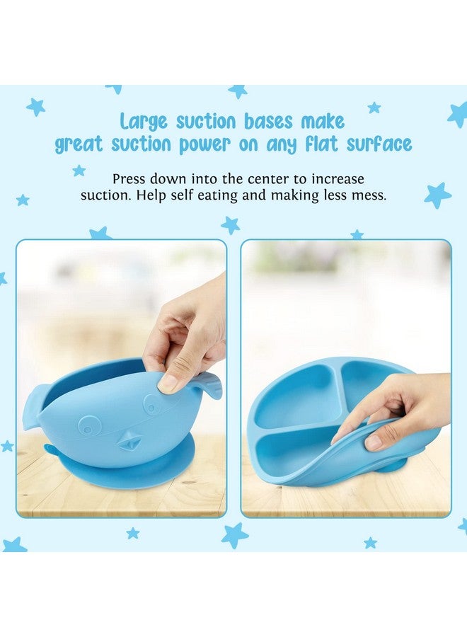Baby Led Weaning Supplies 7 Pcs Silicone Toddler Feeding Utensils Adjustable Bibs Suction Divided Plate Placemat Spoon Fork Suction Bowls Straw Sippy Cup Aids Self Feeding Kit