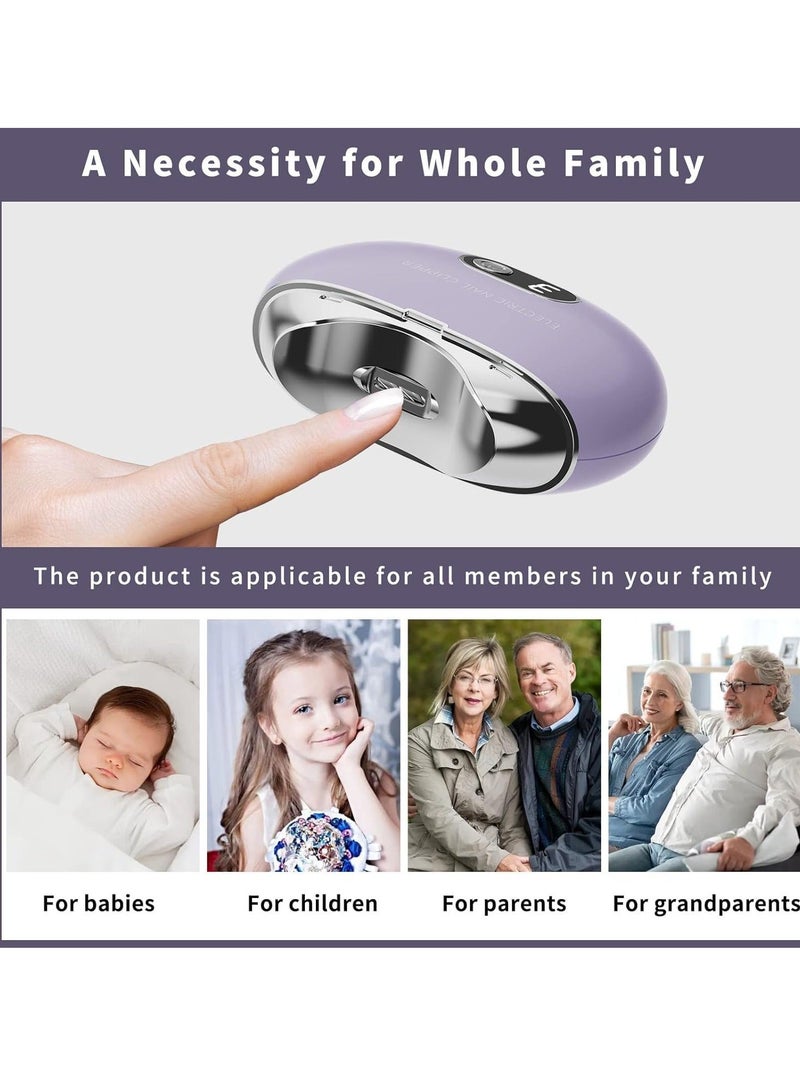Automatic Nail Clipper, Electric Clippers Safety Fingernail Cutter and Filer Rechargeable Trimmer Scissors Gift for Adults Seniors Infant Baby Kids Men Women (Purple)