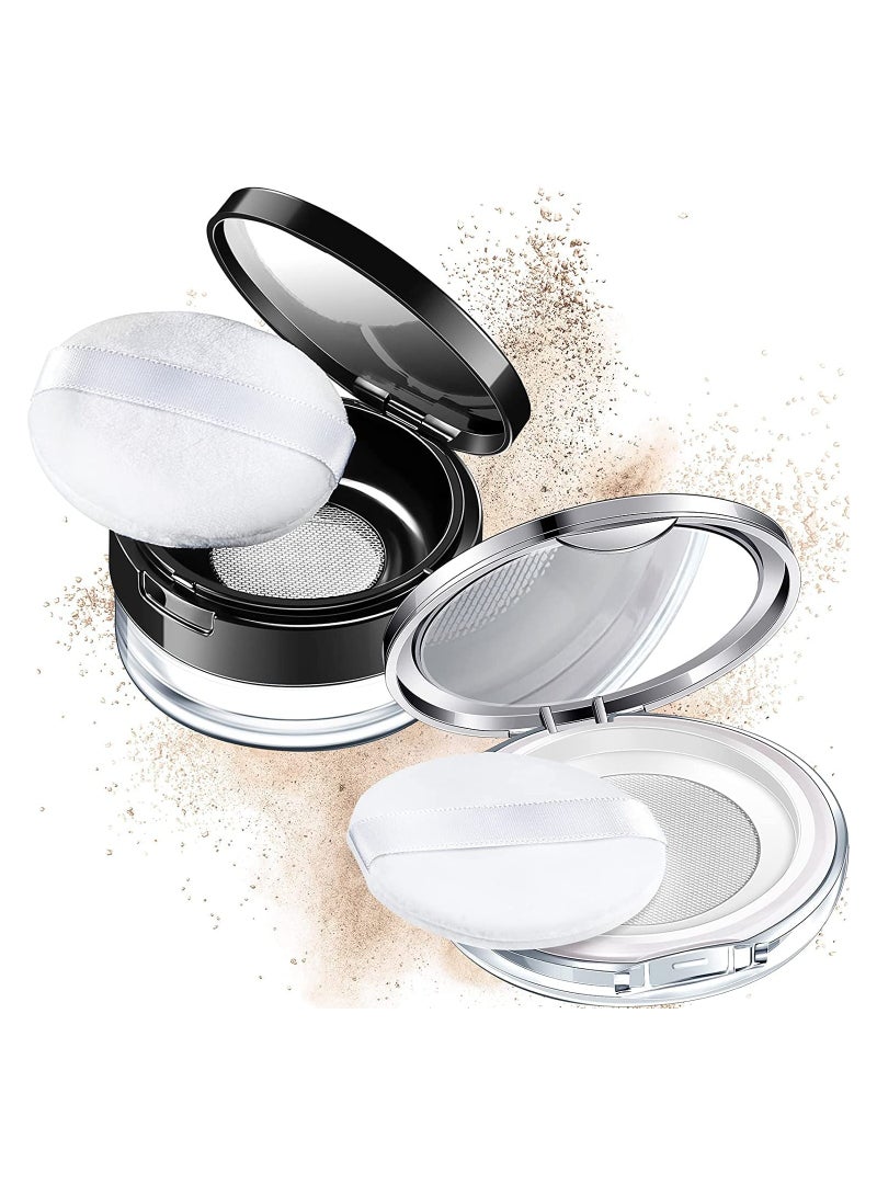 Loose Powder Container with Puff 2 Pieces 0.17/0.7 oz Reusable Plastic Empty Powder Case Portable DIY Empty Makeup Powder Container Loose Powder Compact Case with Mirror and Elasticated Net Sifter