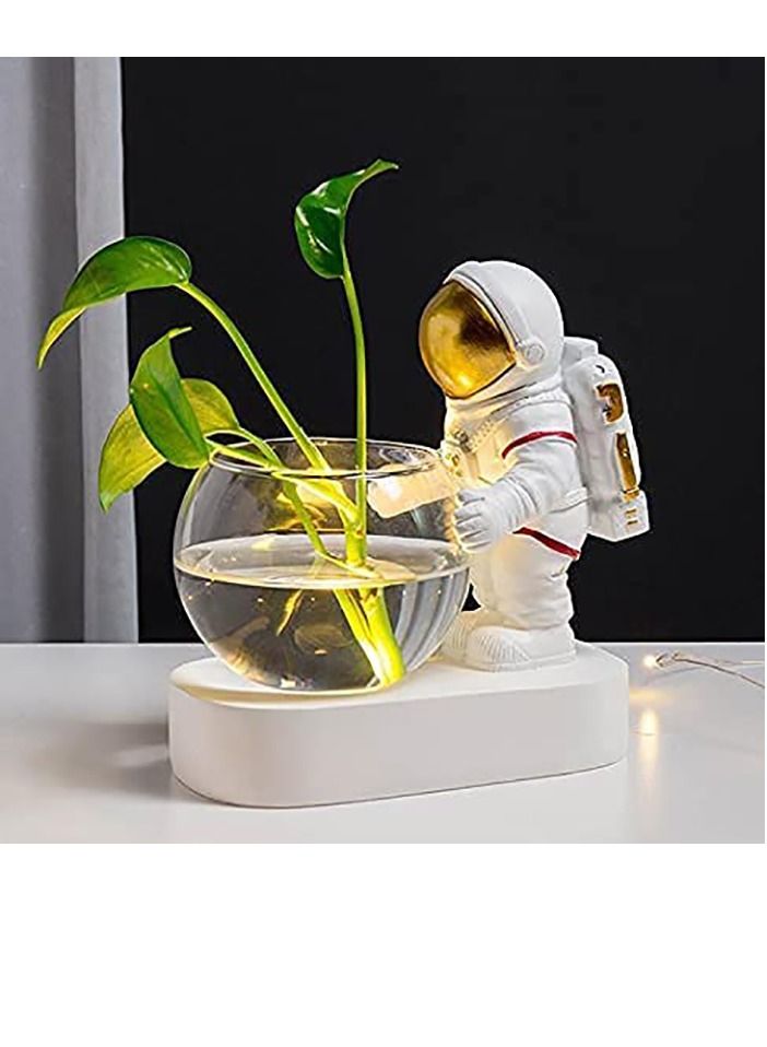 Astronaut Planter Spaceman Glass Vase Resin Hydroponics Flower Vases Led Light Nordic Modern Succulent Pot Creative Decor White for Home Office Table