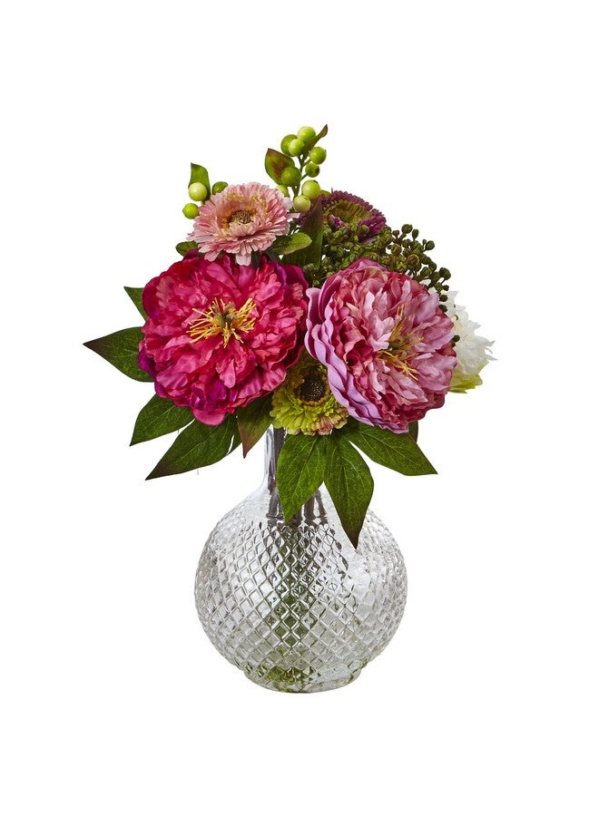 4584 Peony And Mum In Glass Vase Gree Light Pink White