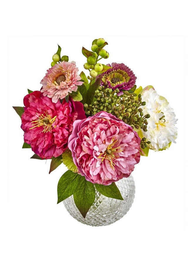 4584 Peony And Mum In Glass Vase Gree Light Pink White