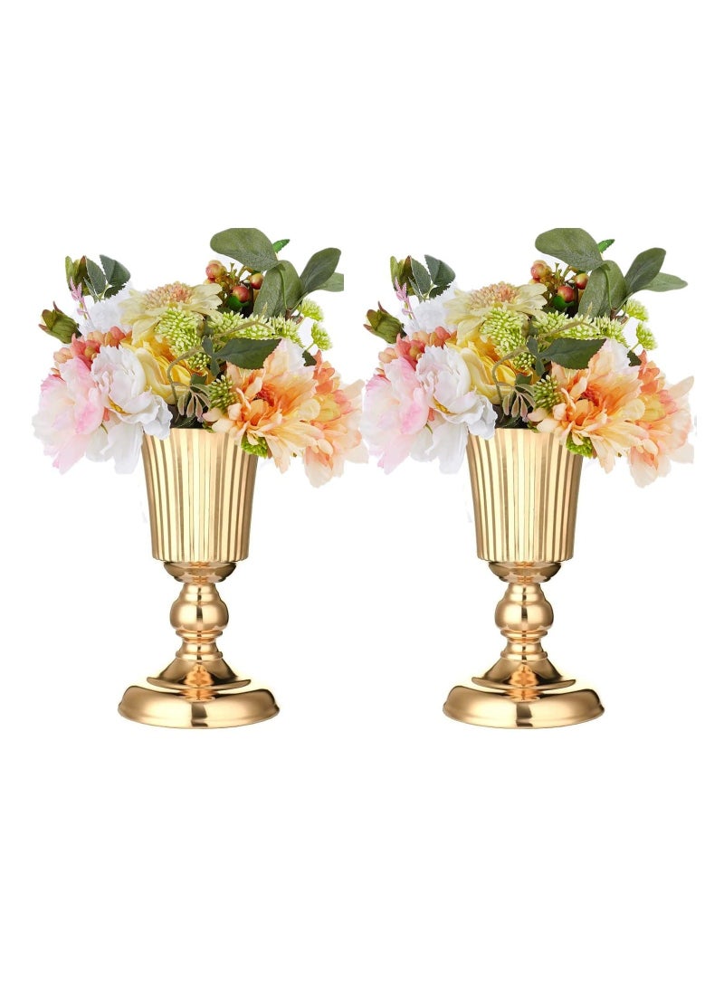 Gold Vase, 2 Pcs Decorative Vase Metal Table Centerpiece Decor, Tabletop Flower Stand, 10.7in Trumpet Tall for Birthday, Weddings, Anniversary Ceremony, Home Decor