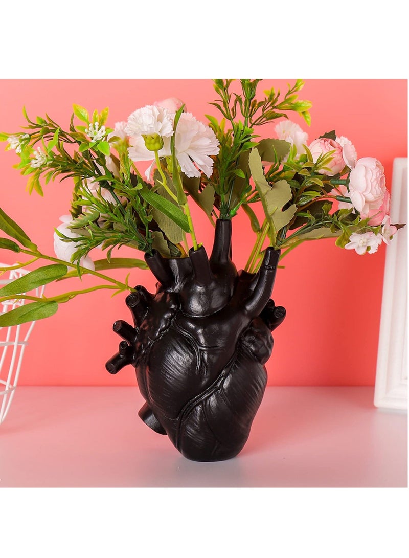 Anatomical Heart Vase Shaped Decor Resin Human for Placement of Flowers Home Living Room Decoration Black