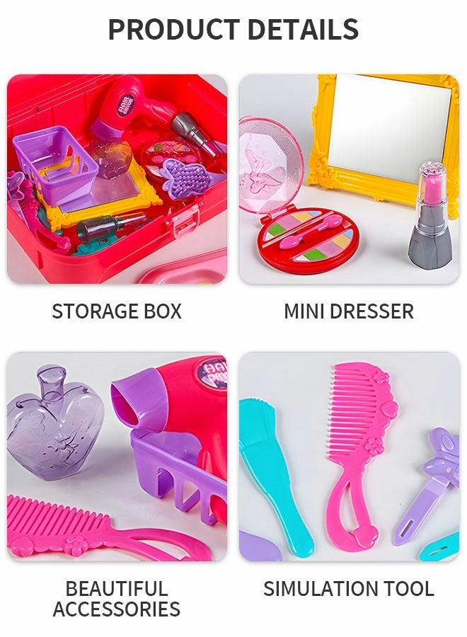 Beauty Make-up Box Playset, Pretend Makeup Toy Fashion Suitcase Play Set 21 Pieces Children Makeup Toy Little Princess Dressing Play Set