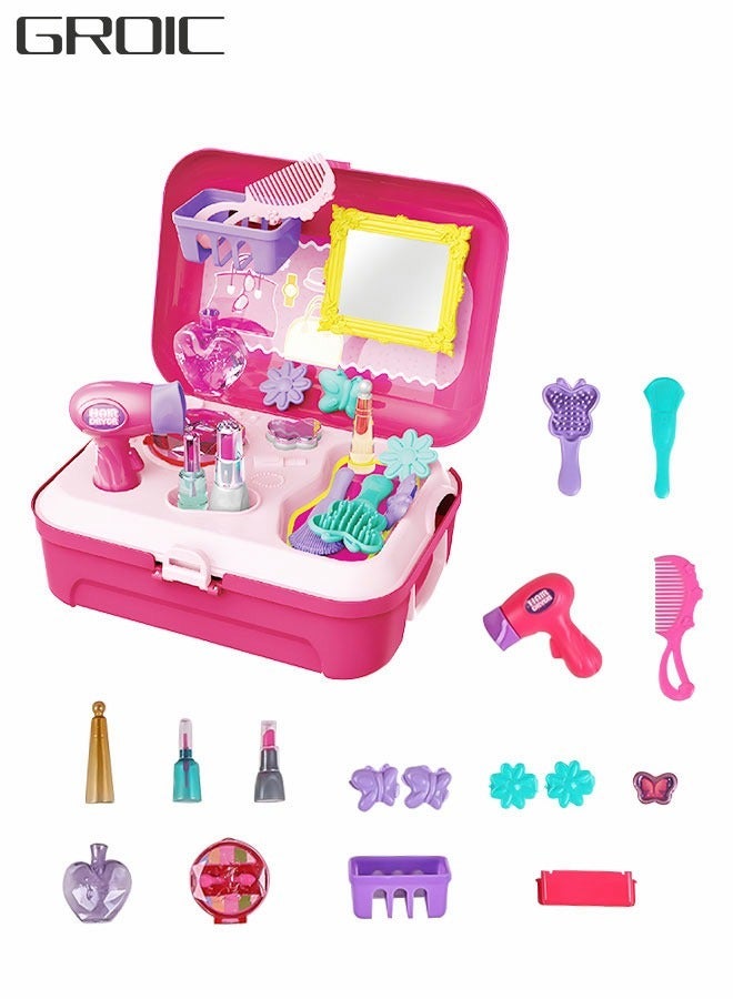 Beauty Make-up Box Playset, Pretend Makeup Toy Fashion Suitcase Play Set 21 Pieces Children Makeup Toy Little Princess Dressing Play Set