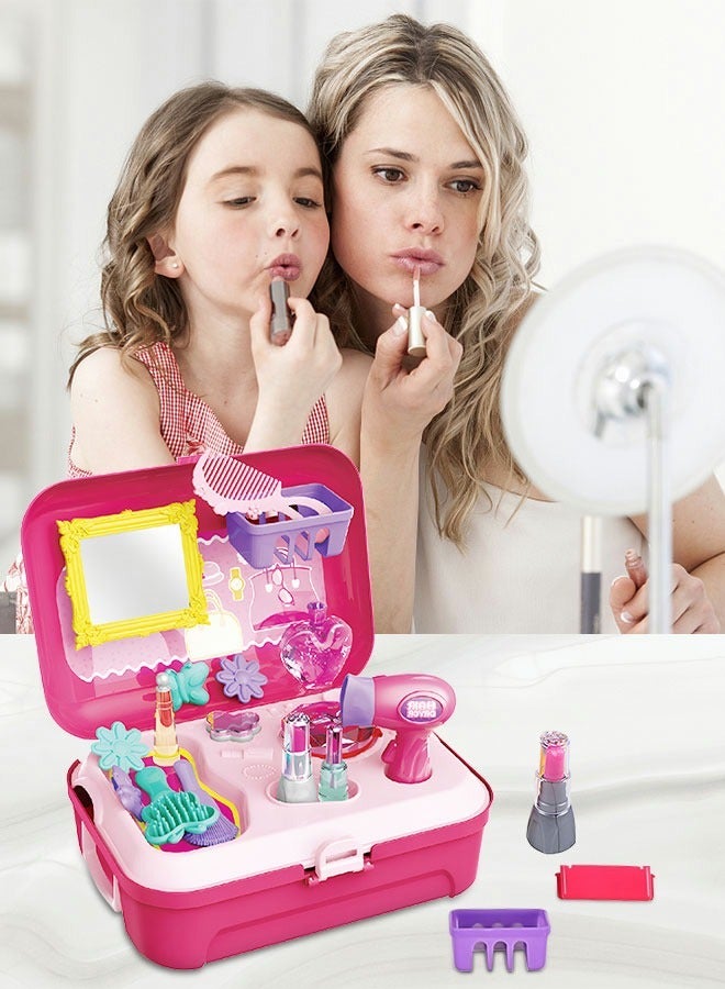 Beauty Make-up Box Playset, Pretend Makeup Toy Fashion Suitcase Play Set 21 Pieces Children Makeup Toy Little Princess Dressing Play Set