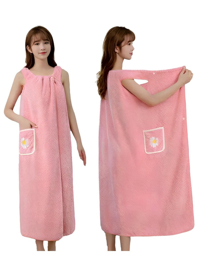 Microfiber Wearable Towel Bath, Ladies Sling Wrap, Bath and Gym Towel, Quick Dry Fleece Bathrobe, Women Shower Wrap with Pocket, for (Size:L)