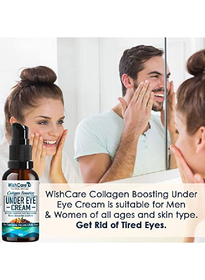 Collagen Boosting Under Eye Cream For Dark Circles Wrinkles Enriched With Caffeine Almond Milk Vitamin C E Hyaluronic Acid Retinol 30Ml