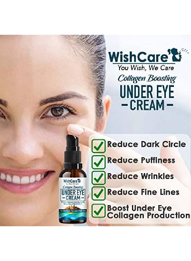Collagen Boosting Under Eye Cream For Dark Circles Wrinkles Enriched With Caffeine Almond Milk Vitamin C E Hyaluronic Acid Retinol 30Ml