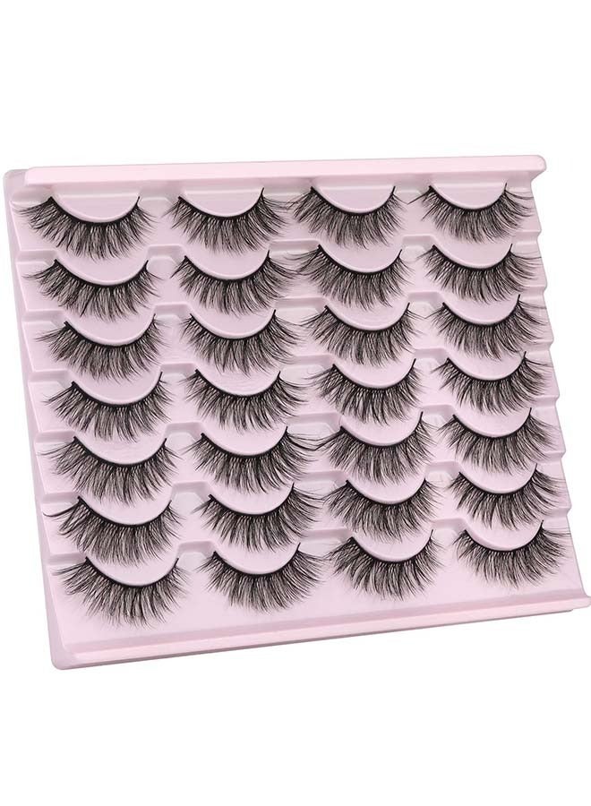 False Eyelashes 14mm Faux 3D Mink Lashes Natural Look Fluffy Cat Eye Wispy Lashes Pack , 14 Pairs