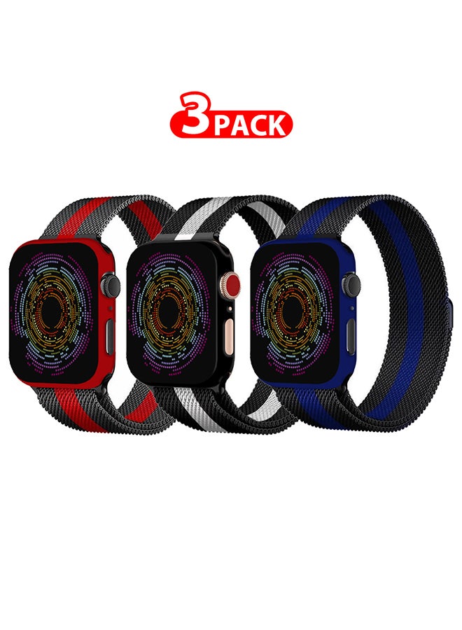 3 Pack Stainless Steel Milanese Loop Compatible with Apple Watch Band 38mm 40mm 41mm Men and Women Mesh Loop Magnetic Clasp Replacement for iWatch Bands Series 7 SE 6 5 4 3 2 1