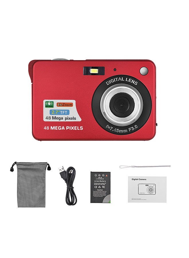Portable 1080P Digital Camera Video Camcorder 48MP Anti-shake 8X Zoom 2.7 Inch LCD Screen Face Detact Smile Capture Built-in Lithium Battery with Carry Bag Wrist Strap for Kids Teens