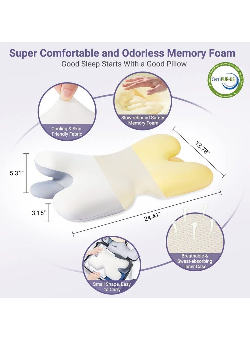 Cervical Pillow for Neck Pain Relief, Odorless Memory Foam Pillows, Ergonomic Contour Orthopedic Relief with Soft Cooling Pillowcase, Sleeping Side, Back, Stomach Sleeper