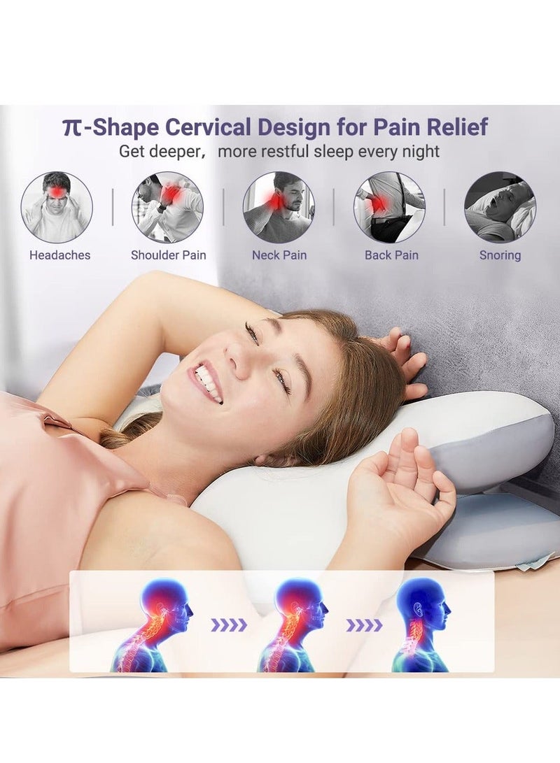 Cervical Pillow for Neck Pain Relief, Odorless Memory Foam Pillows, Ergonomic Contour Orthopedic Relief with Soft Cooling Pillowcase, Sleeping Side, Back, Stomach Sleeper