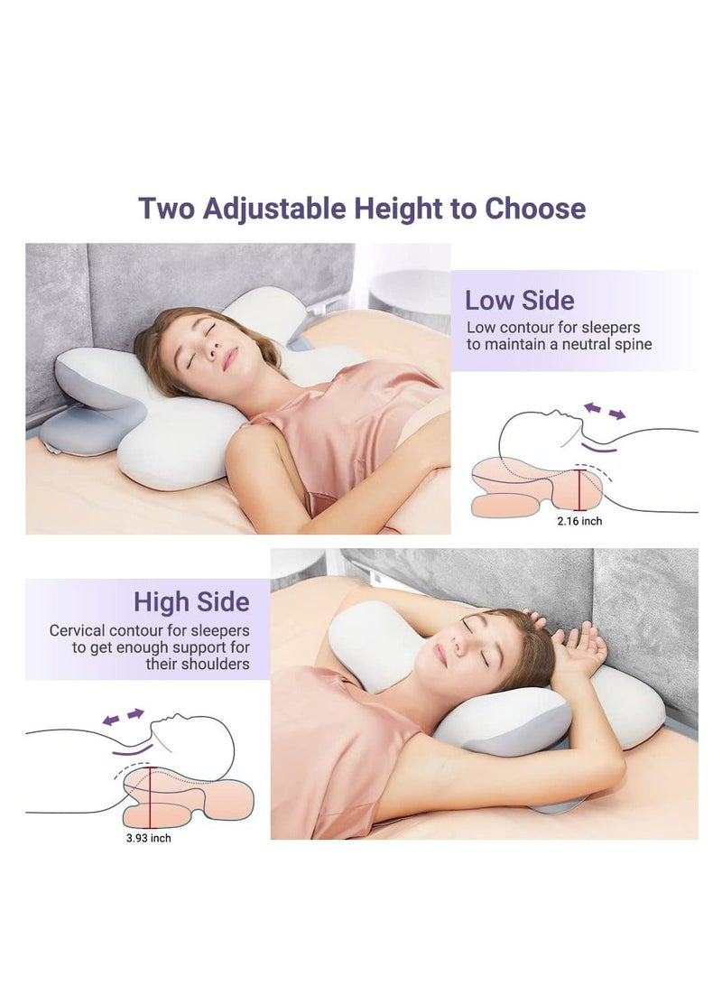 Cervical Pillow for Neck Pain Relief, Odorless Memory Foam Pillows, Ergonomic Contour Orthopedic Relief with Soft Cooling Pillowcase, Sleeping Side, Back, Stomach Sleeper