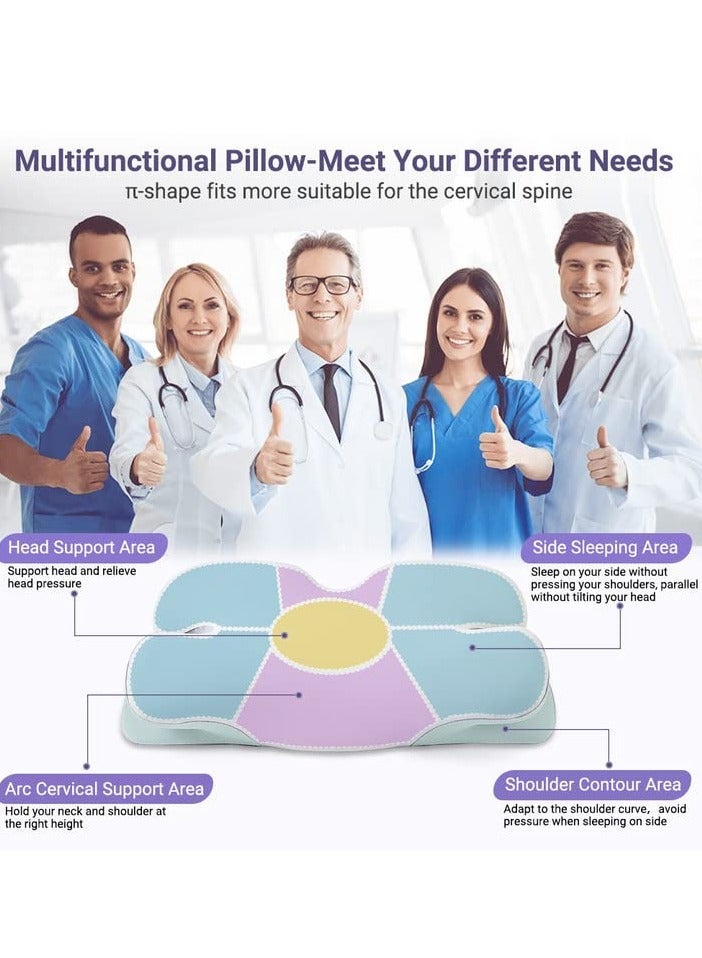 Cervical Pillow for Neck Pain Relief, Odorless Memory Foam Pillows, Ergonomic Contour Orthopedic Relief with Soft Cooling Pillowcase, Sleeping Side, Back, Stomach Sleeper