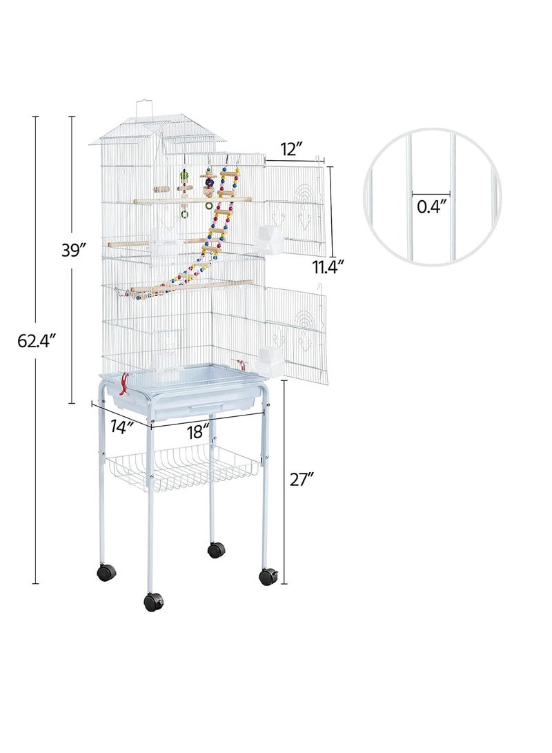 Egardenkart® Roof Top Large Bird cage with Rolling Stand for Cockatiel Sun Conure Parakeet (White)