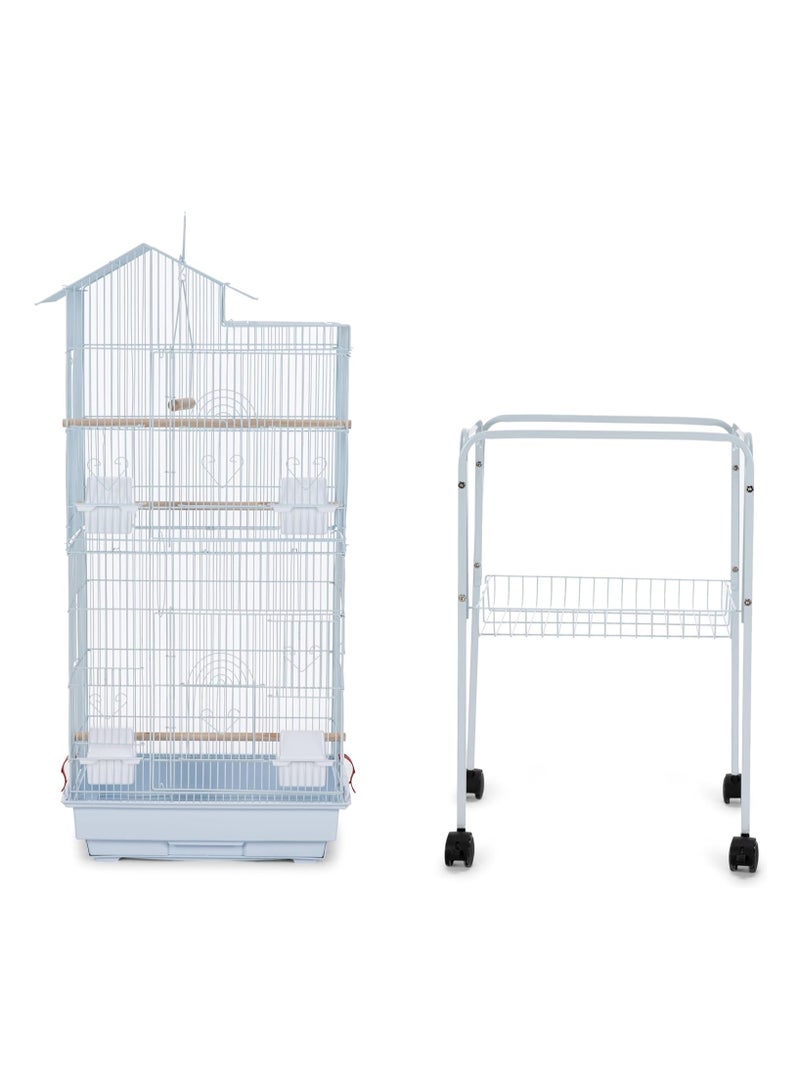 Egardenkart® Roof Top Large Bird cage with Rolling Stand for Cockatiel Sun Conure Parakeet (White)