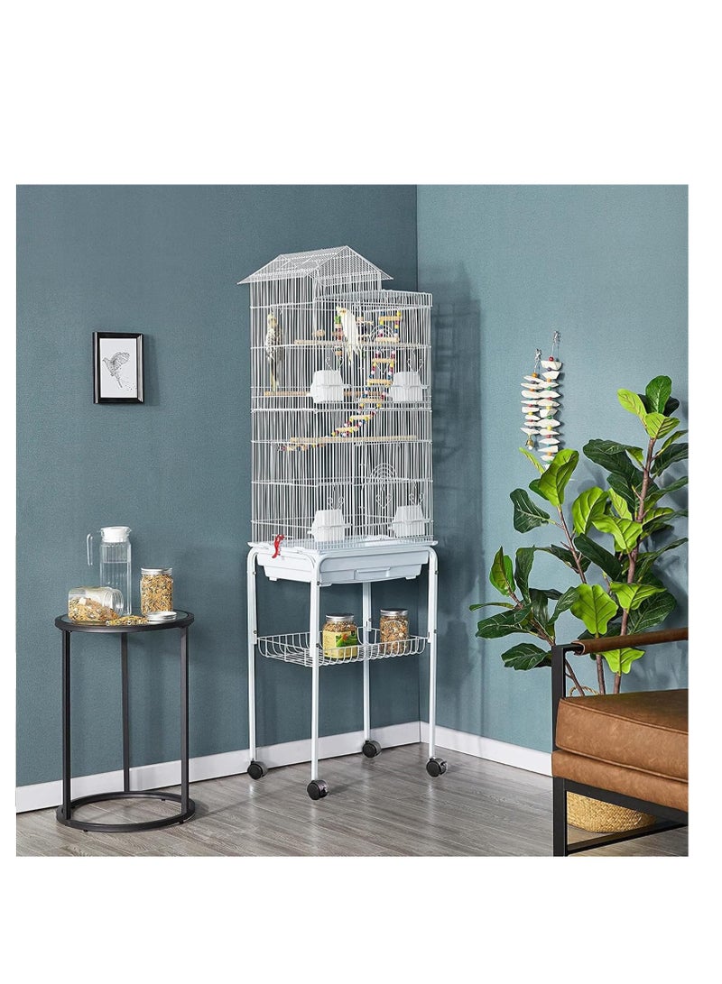 Egardenkart® Roof Top Large Bird cage with Rolling Stand for Cockatiel Sun Conure Parakeet (White)