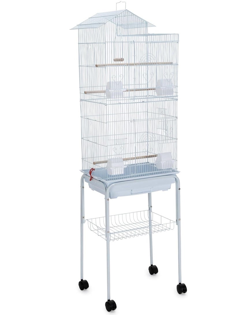Egardenkart® Roof Top Large Bird cage with Rolling Stand for Cockatiel Sun Conure Parakeet (White)