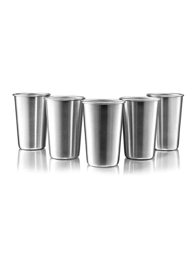 Stainless Steel Cup, Reusable Metal Stackable Drinking Glass, BPA Free Mug, for Camping, Hiking, Outdoor, Indoor Activities, Kids 16 Ounce (5 Pack)