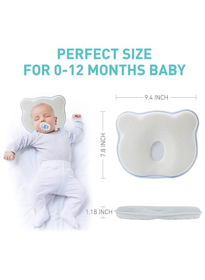 Baby Pillow with 100% Cotton Cover, Washable Soft Memory Foam Cushion for Head Shaping and Neck Support, Blue