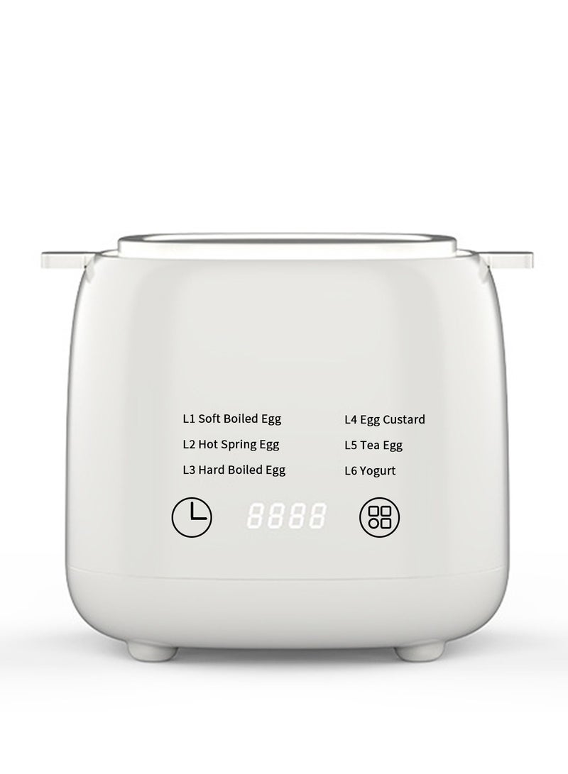 Multi-Function Egg Cooker and Steamer - Smart Timer and Auto Shut-Off - Perfect for Boiled, Steamed, Hard Eggs , Egg Custard , Tea Egg , Yogurt , Transparent Window, and Silicone Handle , white