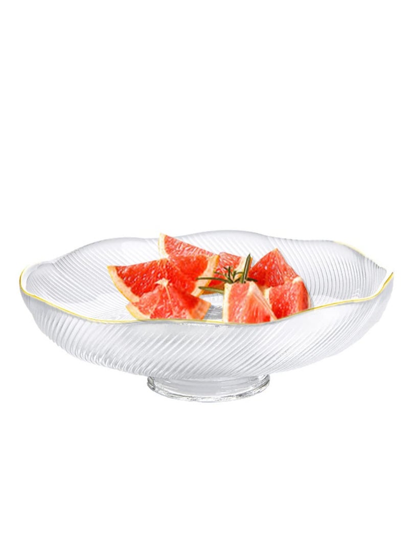 Footed Glass Fruit Bowl, with Golden Rim Dessert Serving Dish Fruit Serving Plate, for Fruit Snacks Candy - Diameter Table Centerpiece Dish - White Transparent Dish