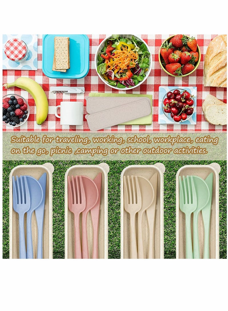 Cutlery, Cutlery Set, with Case, Eco-Friendly Reusable Portable Utensils Plastic Spoon Knife Fork for School Office Travel Picnic Camping Outdoor Use, 4 Colors