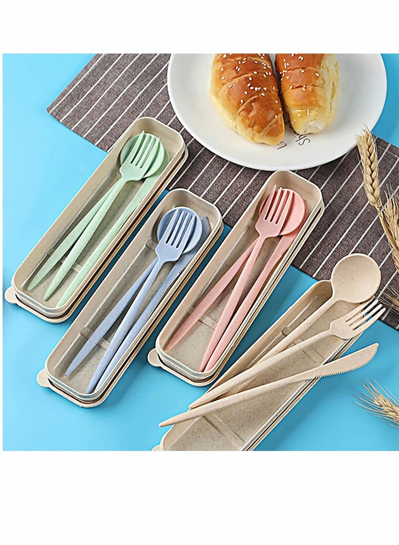 Cutlery, Cutlery Set, with Case, Eco-Friendly Reusable Portable Utensils Plastic Spoon Knife Fork for School Office Travel Picnic Camping Outdoor Use, 4 Colors