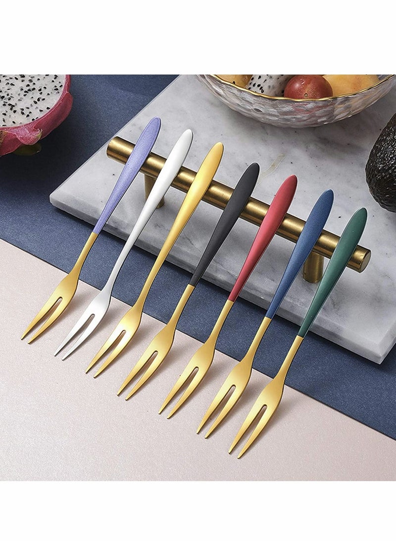 Fruit Forks 6Pcs Dessert Stainless Steel Cake Appetizer Fork Pastry 6 Colours Little for Home Wedding Party Café Restaurant Gift