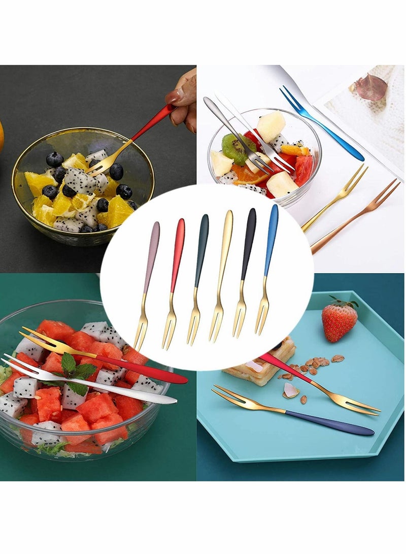 Fruit Forks 6Pcs Dessert Stainless Steel Cake Appetizer Fork Pastry 6 Colours Little for Home Wedding Party Café Restaurant Gift