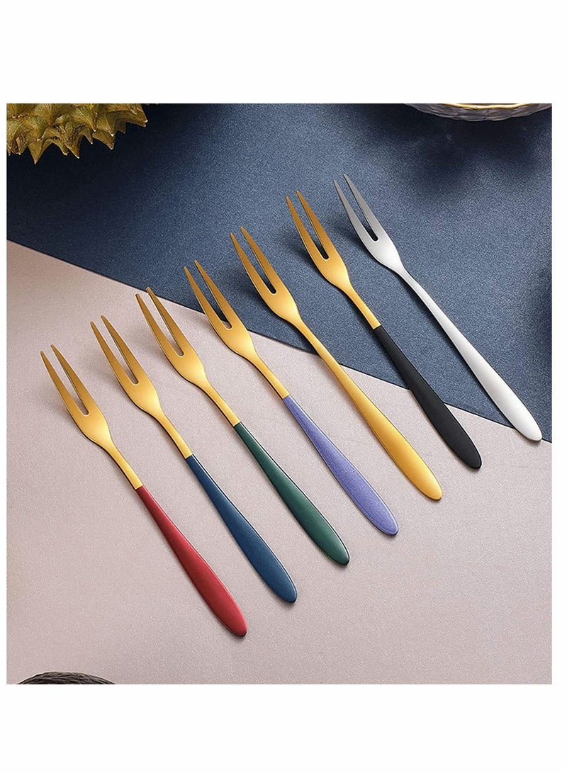 Fruit Forks 6Pcs Dessert Stainless Steel Cake Appetizer Fork Pastry 6 Colours Little for Home Wedding Party Café Restaurant Gift