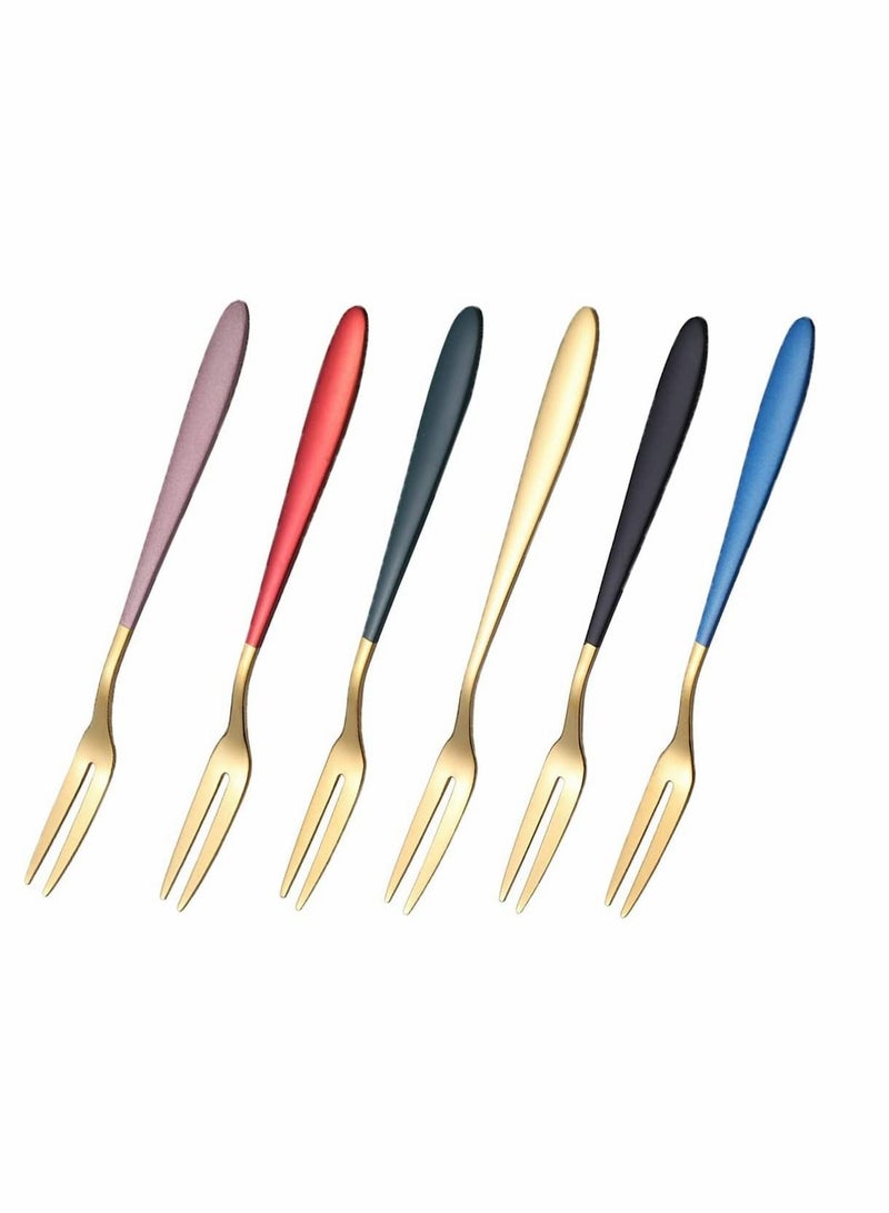 Fruit Forks 6Pcs Dessert Stainless Steel Cake Appetizer Fork Pastry 6 Colours Little for Home Wedding Party Café Restaurant Gift