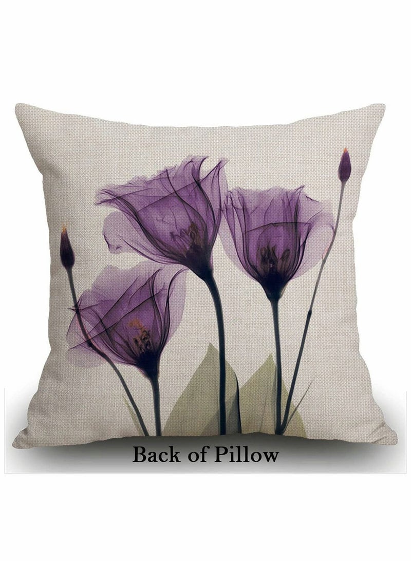 Throw Pillow Covers Set of 4 Purple Flower Cushion 18x18 inch Boho Linen Square Cover for Living Room Sofa Couch Bed Pillowcase 45cm x