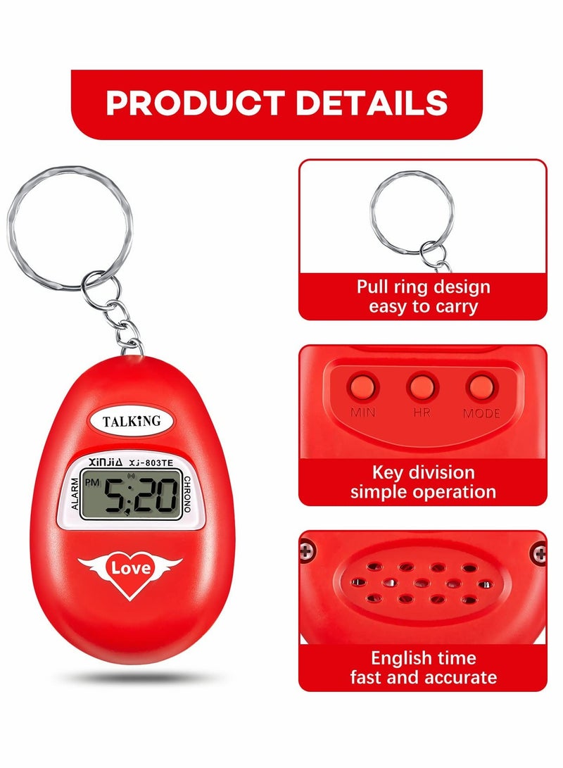 English Language Talking Key Chain Clock Big Voice with Alarm for Blind People Visually Impaired Elderly Low Vision Clocks Keychain Black Red 2 Pcs