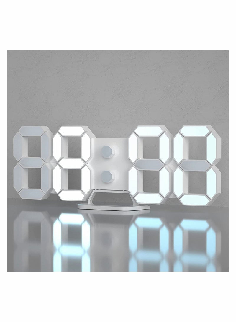 3D Digital Alarm Clock, Modern Design LED Wall / Desk Clocks 12/24H Time /Date/ Temperature Display, Nightlight /Brightness Adjustable/White Light for Kitchen/Office/Living Room/Classroom/Metting Room
