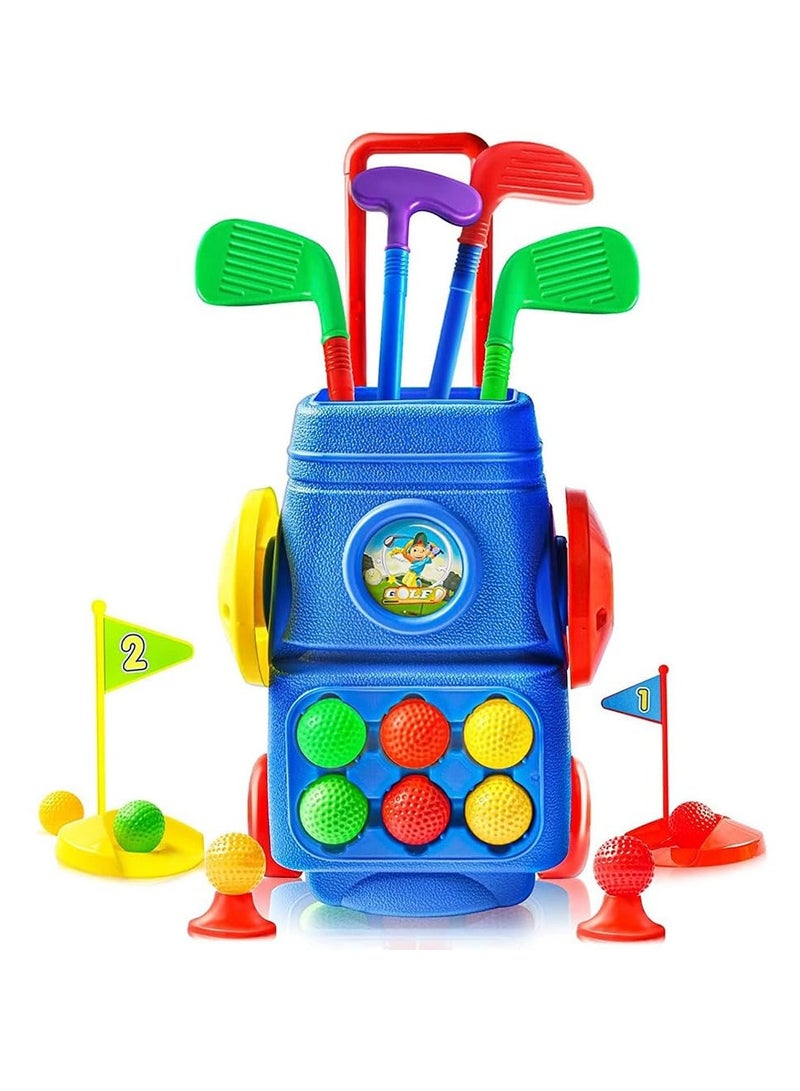 COOLBABY Toddler Golf Toy Set Kids Golf Suitcase Toy Set with 4 Colorful Golf Clubs 6 Balls 2 Practice Holes for Kids Indoor Outdoor golf Toys