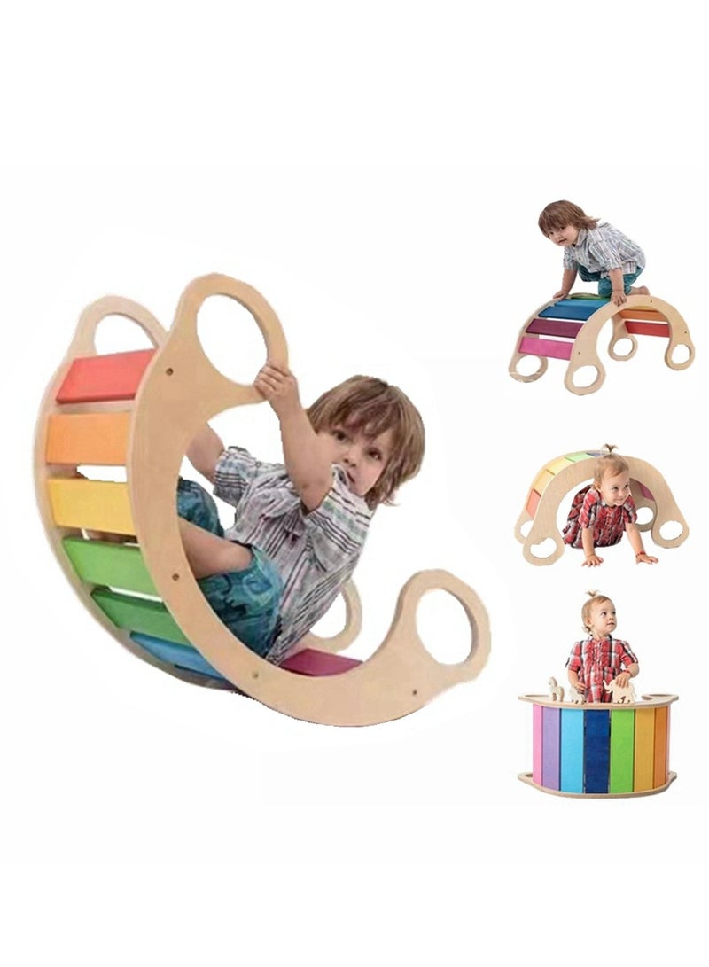 COOLBABY Wooden Climbing Ladder For Toddlers Wooden Wobble Balance Board Waldorf Rocker Open Learning Toys For Preschoolers And The Whole Family